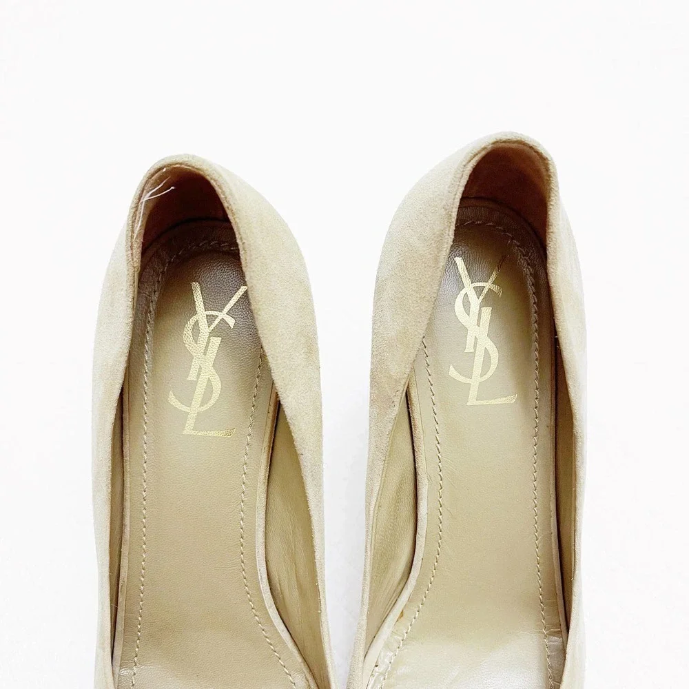 YSL Suede Leather Open Peep Toe Heels SZ40 - Picture 6 of 8